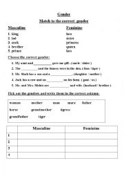 English Worksheet: Noun Gender