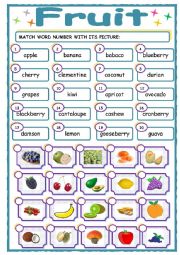 English Worksheet: fruit matching game