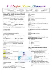 English Worksheet: Hope you Dance-LeeAnnWomack