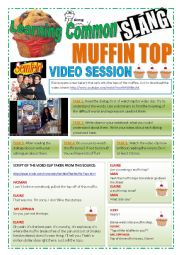 SLANG - Learning Common Slang - MUFFIN TOPS Part 1 of 2 (4 pages) -VIDEO LINK - A complete worksheet with 10 exercises and instructions