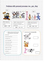English Worksheet: problems with p. pronouns : we, you, they