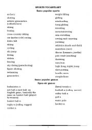 English Worksheet: SPORTS VOCABULARY