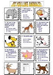 English Worksheet: Animal Questionnaire(Ecology)