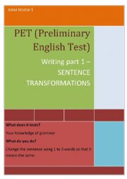 English Worksheet: PET writing part 1 (Preliminary English Test)