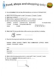 English worksheet: Foods and shops quiz!