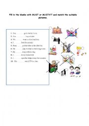 English Worksheet: must and mustnt