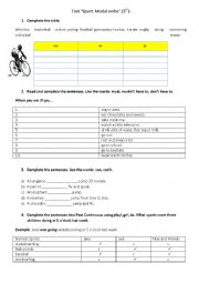 English Worksheet: Sports. Modal verbs. Past Continuous Tense