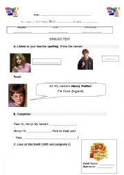 English Worksheet: 1st name, Surname, Nickname