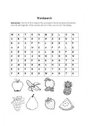 English Worksheet: Fruits wordsearch