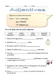 English Worksheet: adjectives