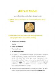 English Worksheet: Alfred Nobel - a famous inventor