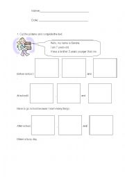 English Worksheet: Before, at and after school