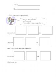 English worksheet: Before, at and after school