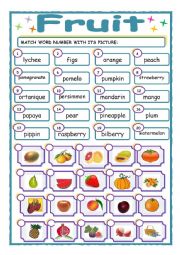 English Worksheet: fruit matching - part 2