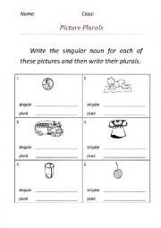 English worksheet: singular and plural