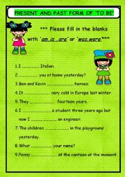 English Worksheet: Present And Past Form Of To Be