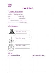 English Worksheet: Happy Birthday 