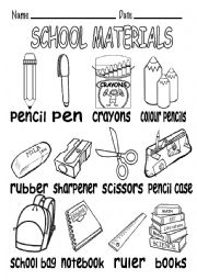 B&W vocabulary about school materials