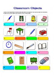 English Worksheet: classroom objects