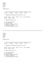 English worksheet: Present continuous Activitie