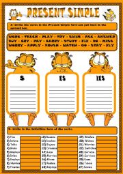 English Worksheet: PRESENT SIMPLE WITH GARFIELD - 3 PAGES - EDITABLE - KEY INCLUDED