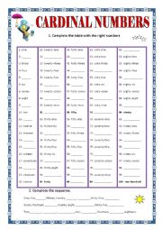 English Worksheet: Cardinal numbers