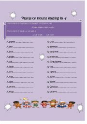 English Worksheet: Plural of nouns ending in -y