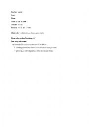 English worksheet: FOODS AND DRINKS LESSON PLAN WITH OUTCOMES