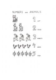 English worksheet: Numbers and animals