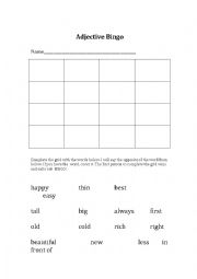 English Worksheet: Adjective Bingo