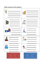 English worksheet: Writing scentences using verbs and nouns