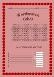 English Worksheet: Wordsearch - Colors