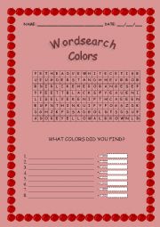 English worksheet: Wordsearch - Colors