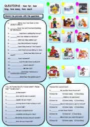 English Worksheet: QUESTIONS HOW FAR, HOW LONG, HOW MANY, HOW MUCH