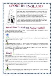 English Worksheet: SPORT IN ENGLAND