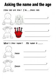 English Worksheet: Asking the name and the age