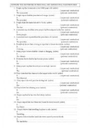 English Worksheet: Passive voice personal, impersonal construction