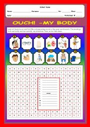 English Worksheet: Autch!  My body