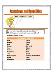 English Worksheet: Do you know the containers and quantities