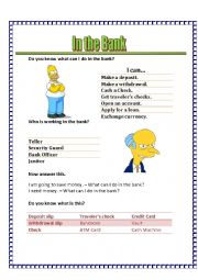 English worksheet: Do you know what can I do in the bank