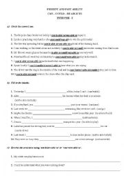 English Worksheet: Present and Past Ability Exercise - I