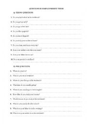 English Worksheet: Questions in Simple Present Tense 