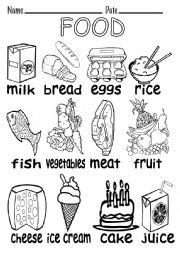 English Worksheet: FOOD B&W VOCABULARY