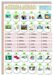 English Worksheet: ACTION VERBS