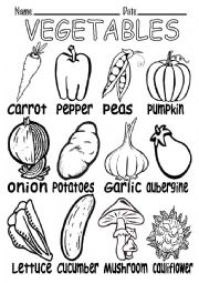 English Worksheet: VEGETABLES B&W VOCABULARY