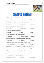 English worksheet: Irish Style Pub Quiz: Part Two: Sports Round