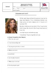 English Worksheet: Evaluation test- 3 pages