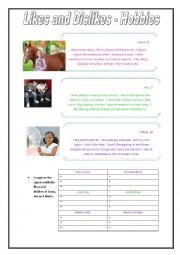 English Worksheet: Likes and Dislikes - Hobbies