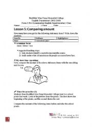English Worksheet: Comparing amounts