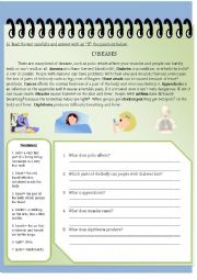 English Worksheet: Diseases (Reading Comprehension)